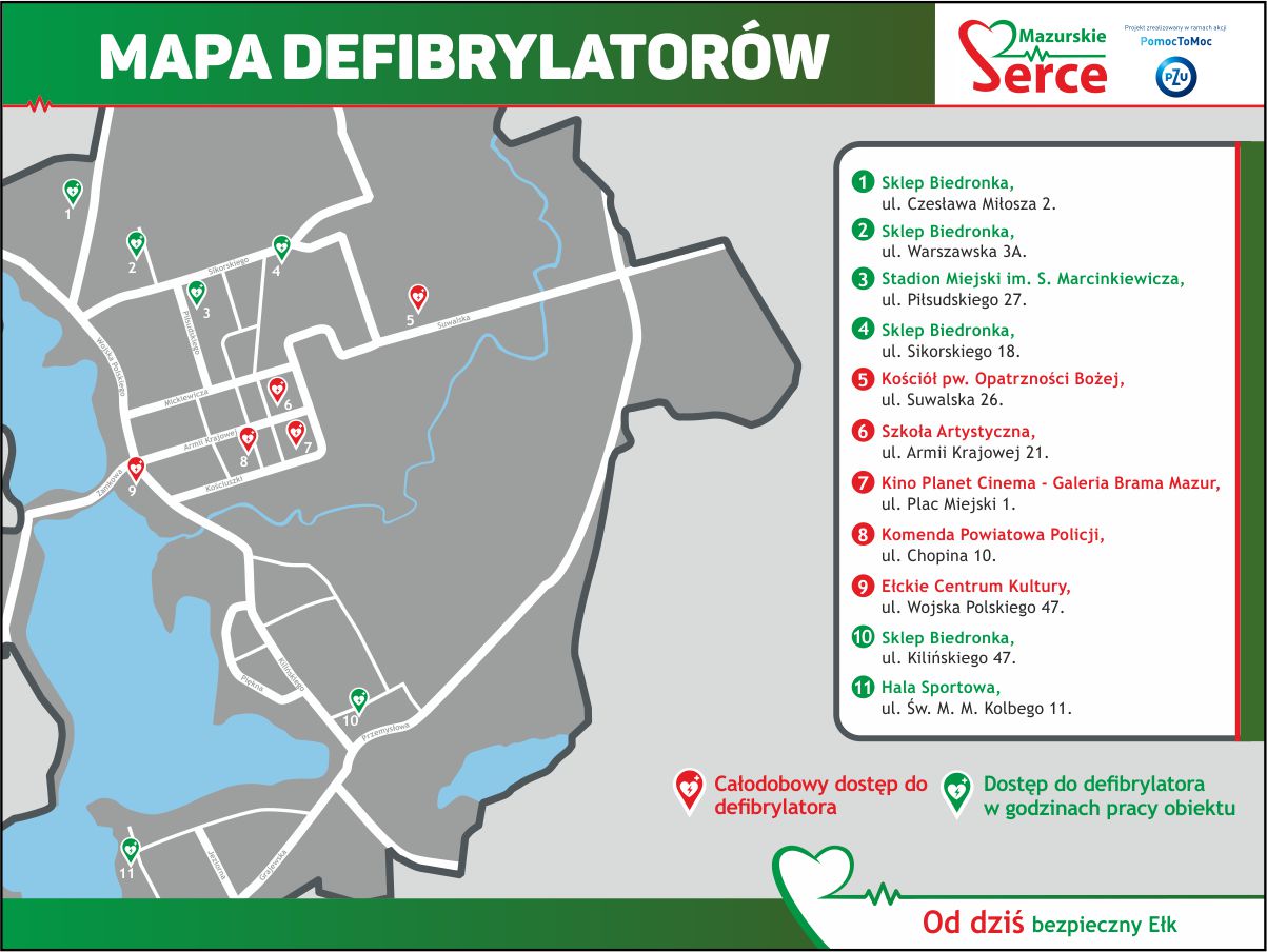 Mapa defibrylatorów Ełk